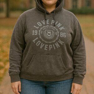 PINK by Victoria’s Secret Sherpa-Lined Hoodie – Washed Black, Size Large